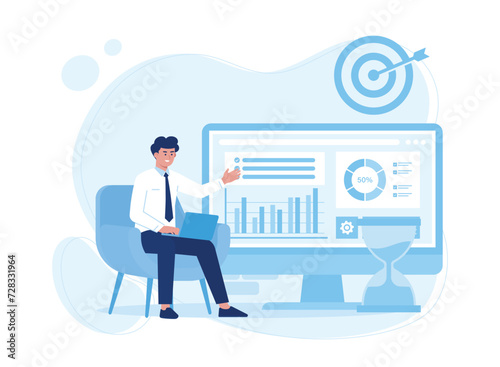 businessman analyzing business strategy growth concept flat illustration