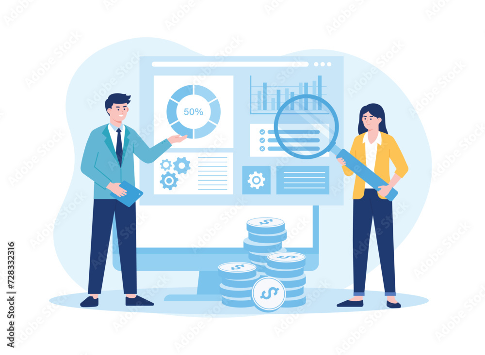 data analysis of company investment reports concept flat illustration data analysis of company investment reports concept flat illustration