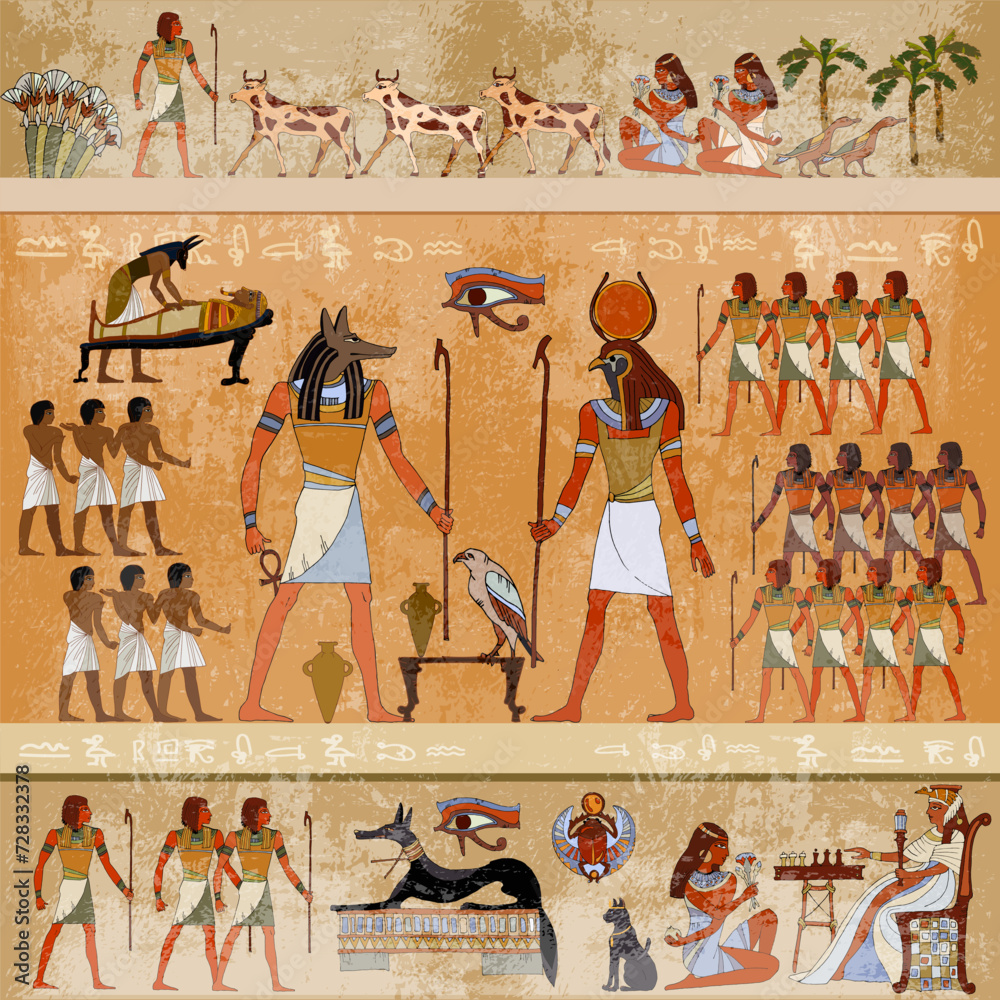 Vecteur Stock Ancient Egypt scene. Vector illustration. Mythology ...