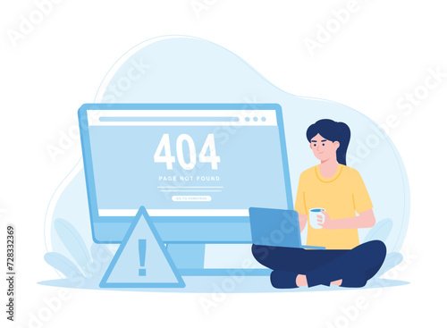 woman with laptop fixing website error concept flat illustration