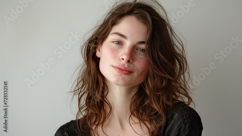 Radiant and Effortlessly Beautiful: A Candid Shot of a Natural and Barefaced Woman with Tousled Hair
