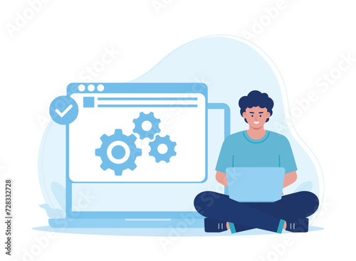 technical support that works on repairing computer hardware and software. concept flat illustration