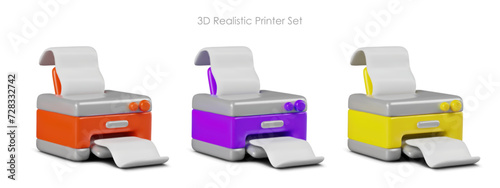 Set of vector inkjet printers of different colors. Electronic equipment for printing on paper