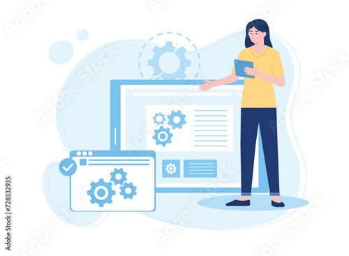 woman looking at the operating system on a website. web maintenance