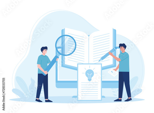 line book survey with quality tests and reports concept flat illustration