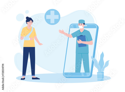 woman online consultation via cell phone concept flat illustration