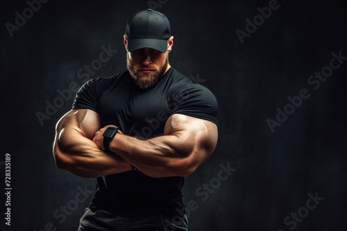 Confident Bodybuilder in Black Attire with Arms Crossed