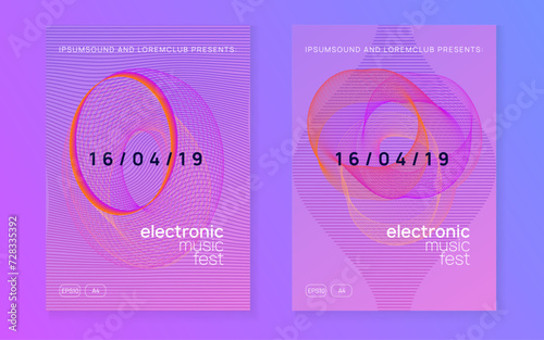 Music fest. Futuristic discotheque banner set. Dynamic gradient shape and line. Music fest neon flyer. Electro dance. Electronic trance sound. Techno dj party. Club event poster.