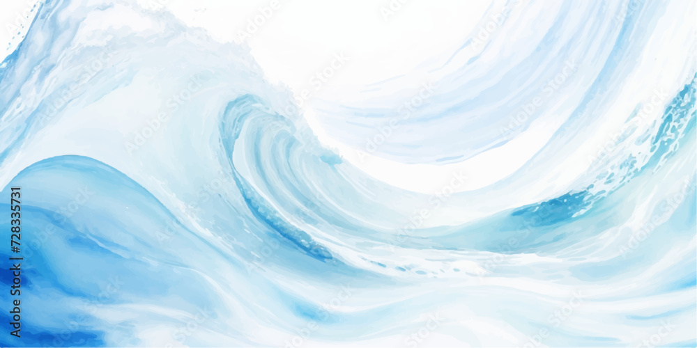 abstract soft blue and white abstract water color ocean wave texture background .Fluid blue ocean wave layer Tsunami wave background in flat cartoon style. Big blue tropical water splash.	