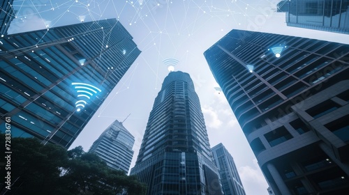 Digital Horizons  Wireless Signs Amidst Skyscrapers