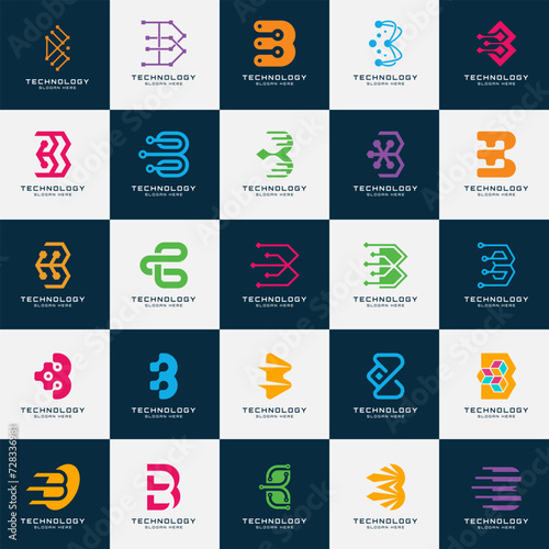 Set letter B technology logo templates in vector icon illustration modern designs Very suitable for
