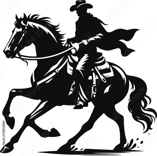 cowboy riding a horse black color vector image
