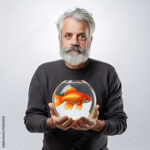 Man with A fish in a fishbowl