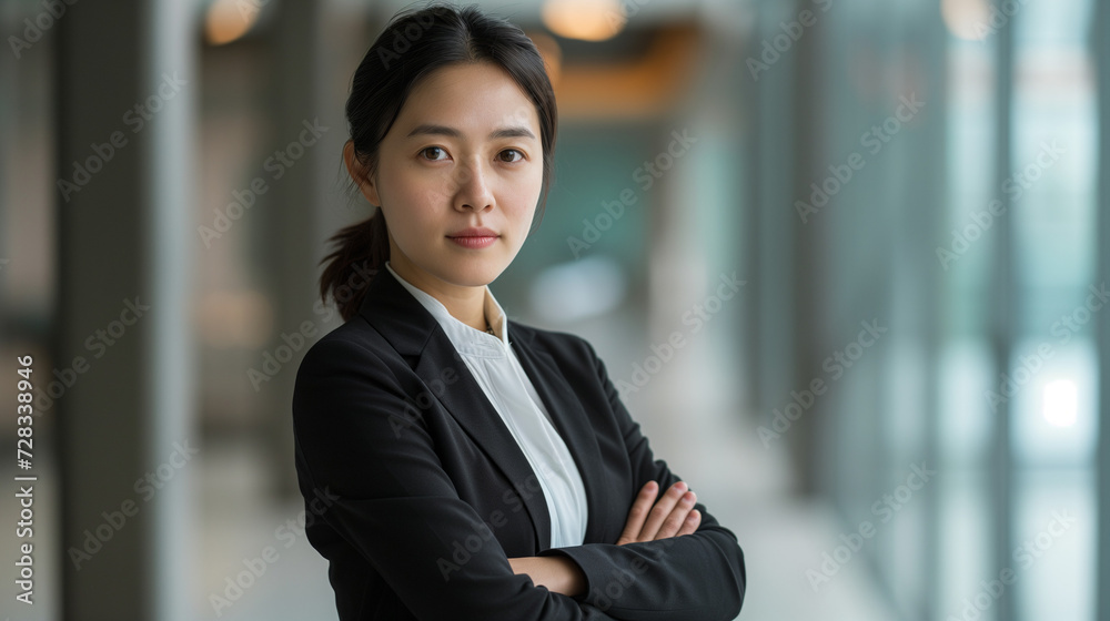 Asian professional businesswoman in an office looking to the camera Asian professional businesswoman in an office looking to the camera