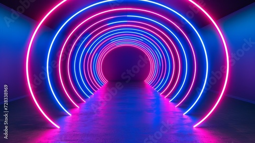 Neon lighting in the shape of a ring on a black background.