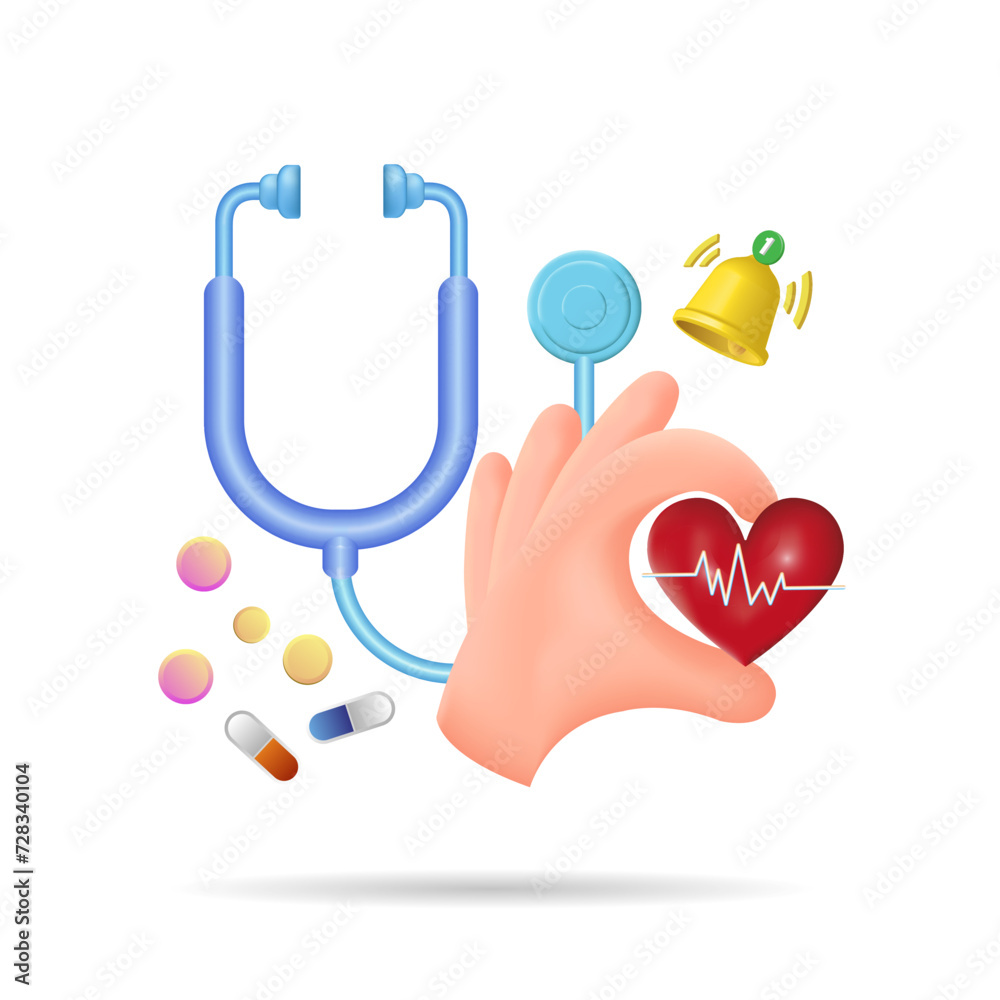 A stethoscope and a heart. Diagnostic center, medical examination.
 A vector image.
