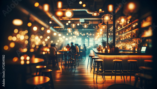 Softly blurred bar scene with ambient bokeh lights.
Generative AI.