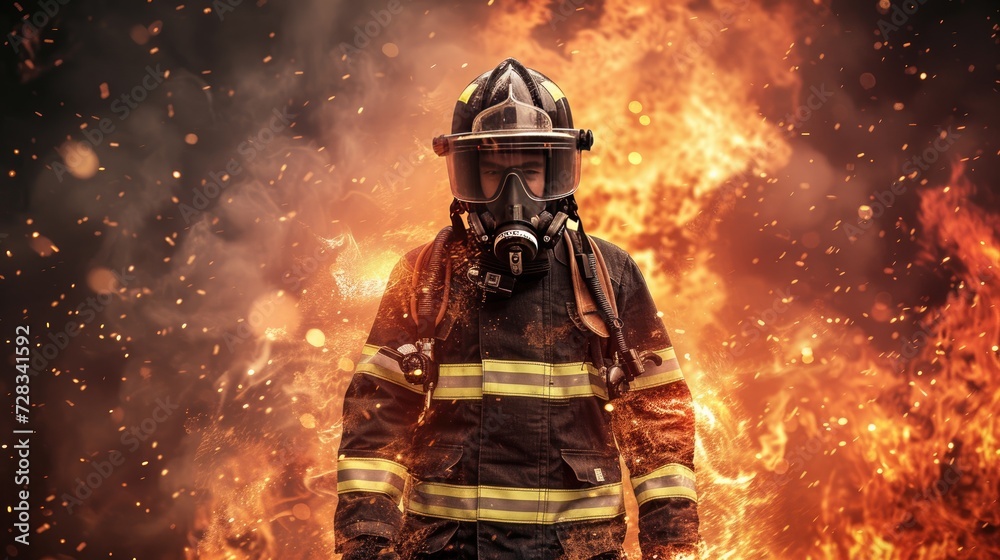 Naklejka premium Firefighter in action