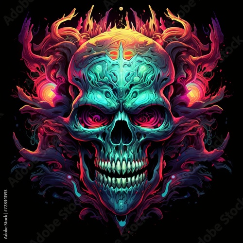 Vibrant Psychedelic Melting Skull Artwork