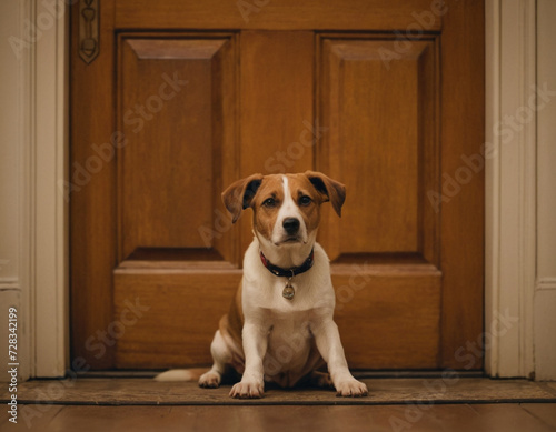 dog in front of a door the dog is bored sad dog beautiful dog fluffy dog the dog is waiting for its owner dog portrait dog close up