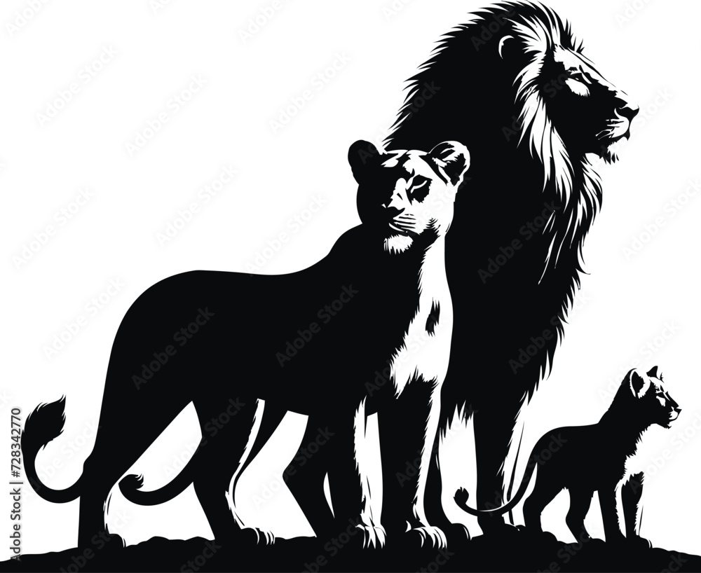 Lion with family silhouette