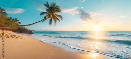 Tropical miami vice scene with blurred beach background and copy space for text placement © Andrei