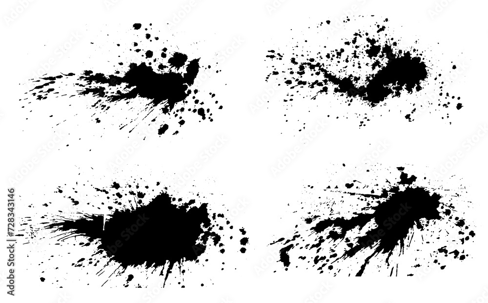 black ink splat, set of black ink splashes vector illustration, black and white grunge splatter background, a set of black ink circles brush stroke bundle on a white background,black and white icons s