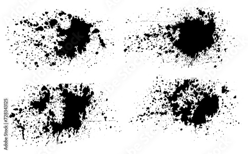 ink splat background  set of black ink splashes vector illustration  black and white grunge splatter background  a set of black ink circles brush stroke bundle on a white background