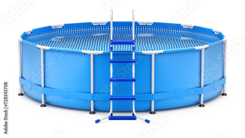 Front view of portable outdoor frame swimming pool with ladder - 3D illustration photo