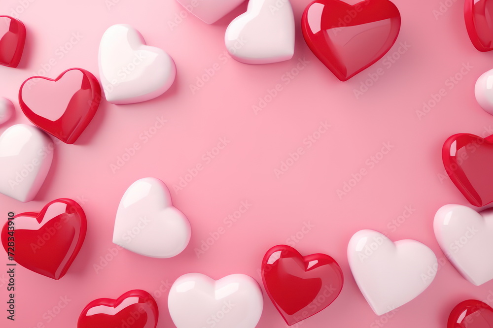Pink heart shaped sprinkles on grey table, flat lay. Space for text. Generative Ai Pink heart shaped sprinkles on grey table, flat lay. Space for text. Generative Ai