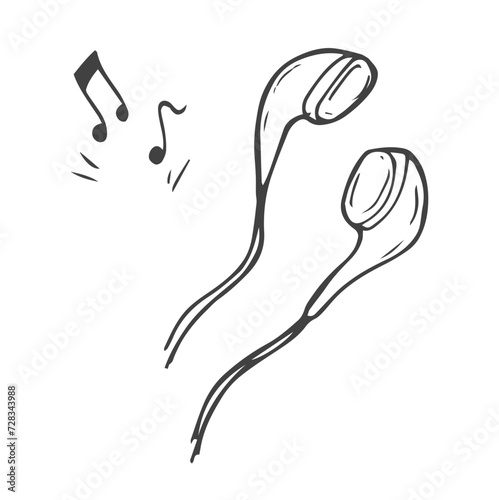 Hand drawn headphones and musical notes doodles electronic music vector concept. Sketch headphone music audio musical