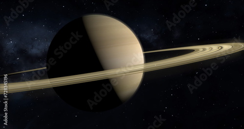 Obraz na płótnie Saturn planet with rings in outer space among stars. w salonie