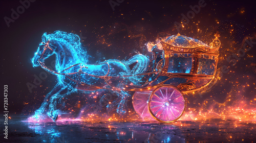 illustration glittering fairytale carriage with horse. generative ai photo
