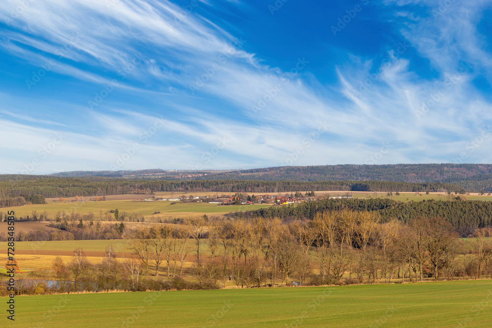 European rural landscape. Early springtime. Czechia.