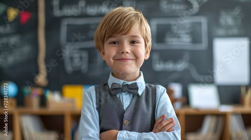 Classroom Delight: Cheerful Schoolboy Portrait