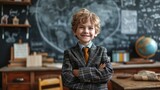 Classroom Delight: Cheerful Schoolboy Portrait