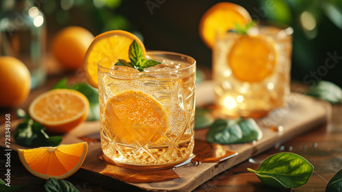Refreshing drink with oranges.