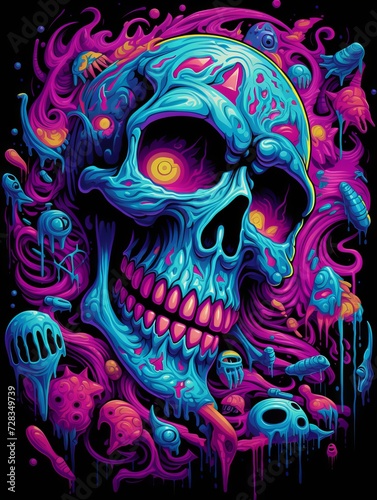 Vibrant Psychedelic Melting Skull Artwork