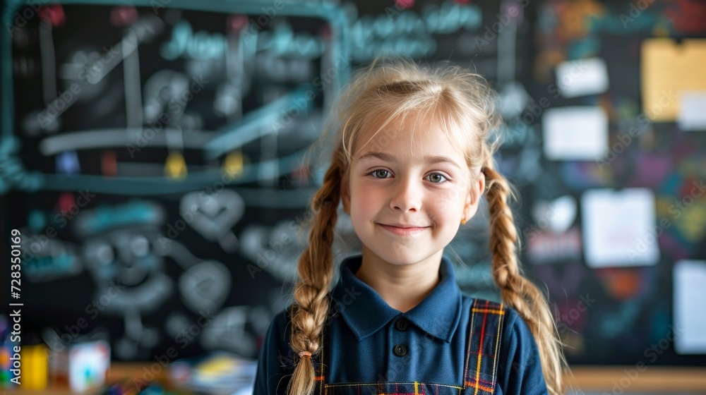 Classroom Radiance: Cheerful Schoolgirl Portrait