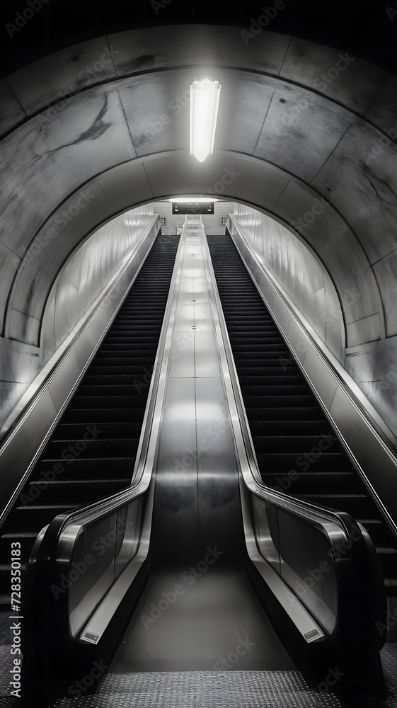  Fotografía antigua en blanco y negro de una escalera mecánica del metro de londres