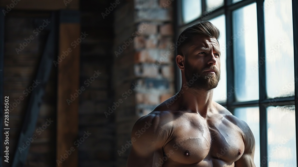 A ruggedly handsome man poses thoughtfully in a dilapidated setting, evoking themes of resilience and raw masculinity, ideal for fashion and lifestyle editorial content. A ruggedly handsome man poses thoughtfully in a dilapidated setting, evoking themes of resilience and raw masculinity, ideal for fashion and lifestyle editorial content.