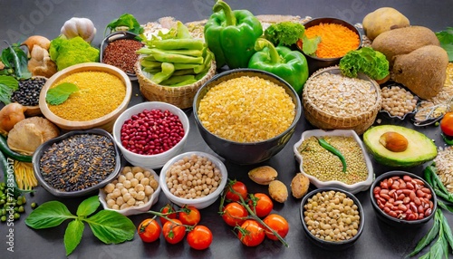 healthy food vegetarian vegan food concept various assorted organic cereals vegetables whole grains