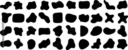 Organic shape, black blob shapes, abstract silhouettes isolated on white background. Versatile vector illustration, creative design elements for patterns, decorations