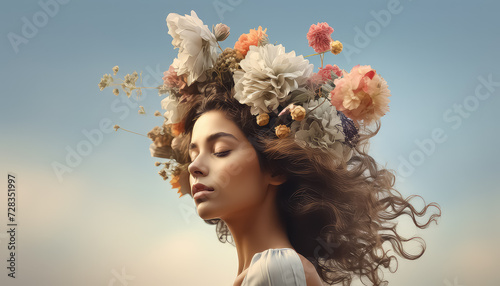 Woman with a wreath on her head and closed eyes ,spring concept photo