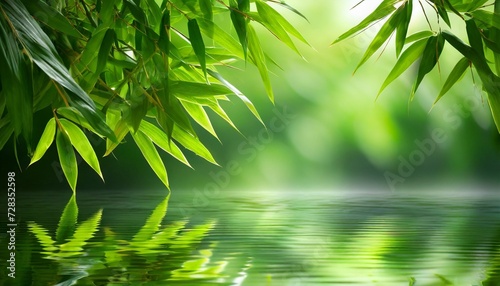 bamboo background lush foliage with reflection in the water