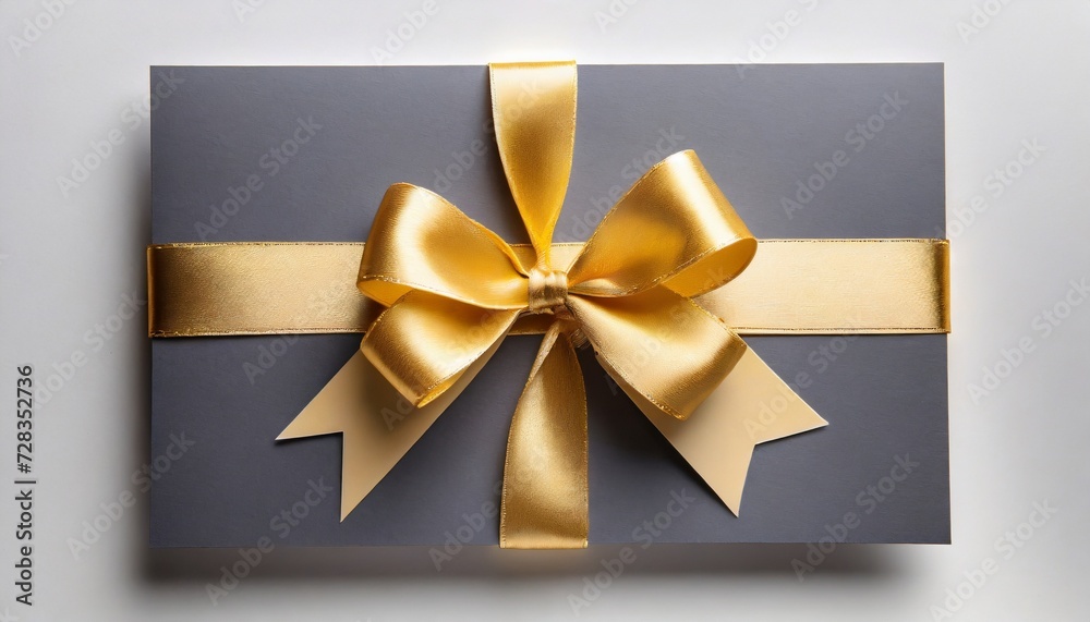 gift card with golden ribbon bow on white background