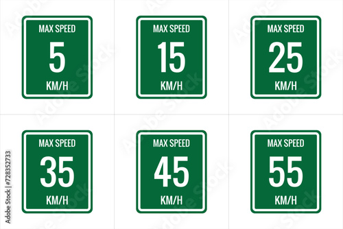 Wallpaper Mural Maximum Speed limit sign 5 kmh, 15, 25, 35, 45, 55 Kmh, sign icon on white background vector illustration. Torontodigital.ca