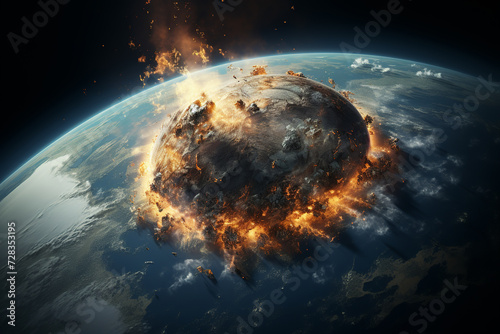 giant asteroid has hit the earth  realism style  surrealistic elements