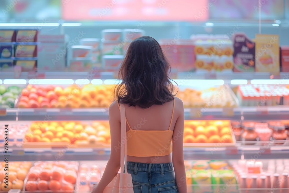 Lady Shopping for Food at a Vibrantly Food Counter