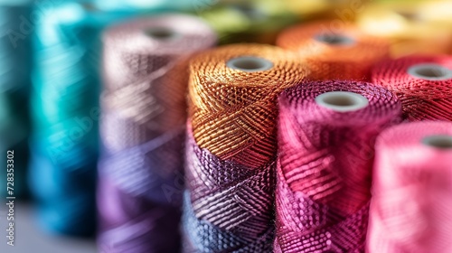 Vibrant assortment of colorful cotton threads on a tailor s textile fabric background photo